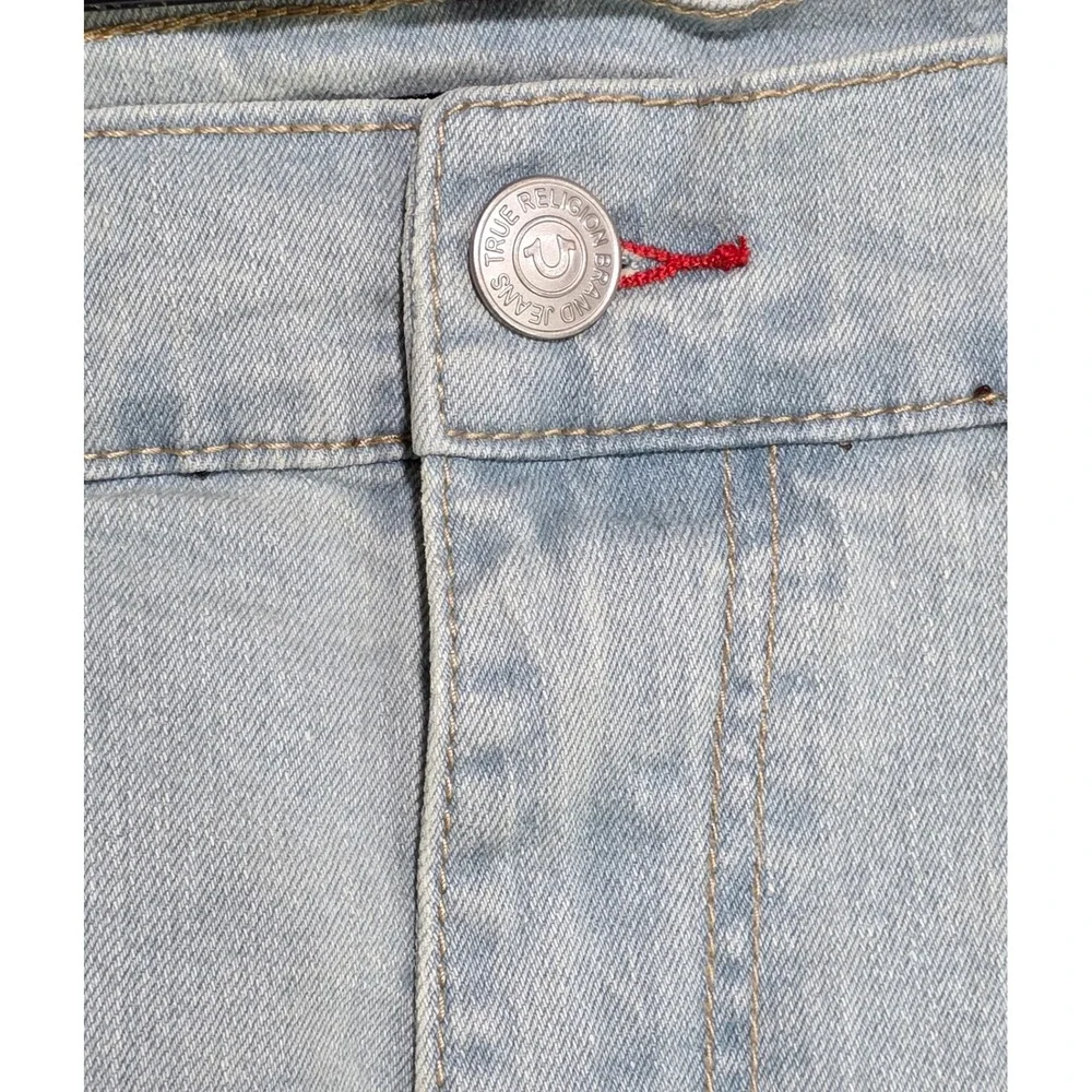 True Religion Ricky Relaxed Straight Denim Shorts Mens 40 Light Blue  Red Stitch